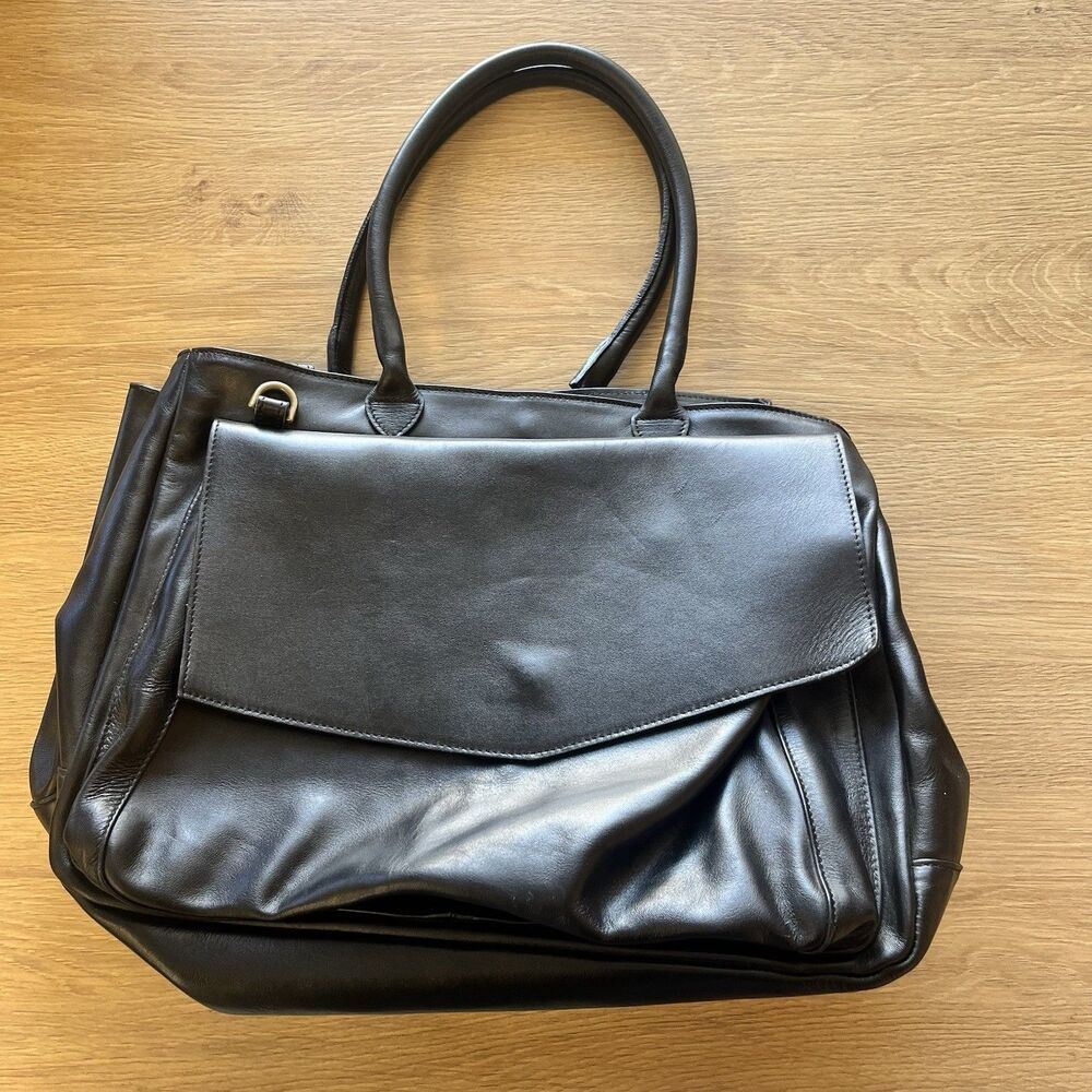 Corsia Handbag Genuine Leather Black Tote Made In Italy Purse Inside Pockets EUC